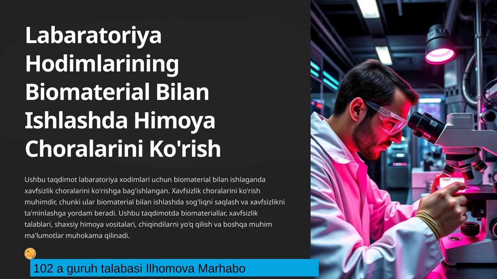 Labaratoriya Hodimlarining Biomaterial Bilan Ishlashda Himoya Choralarini Ko'rish