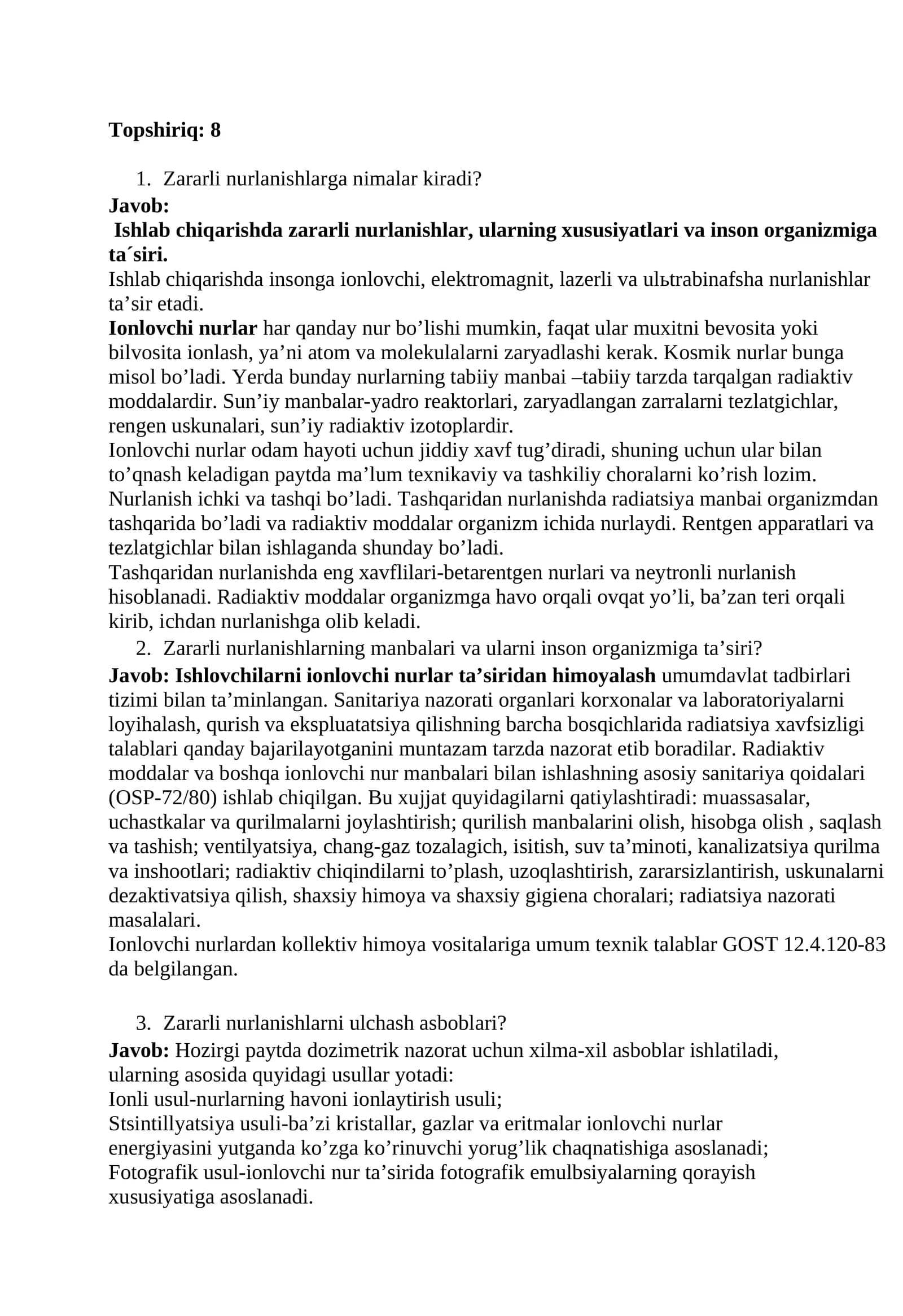 Zararli nurlanishlar ta'siri