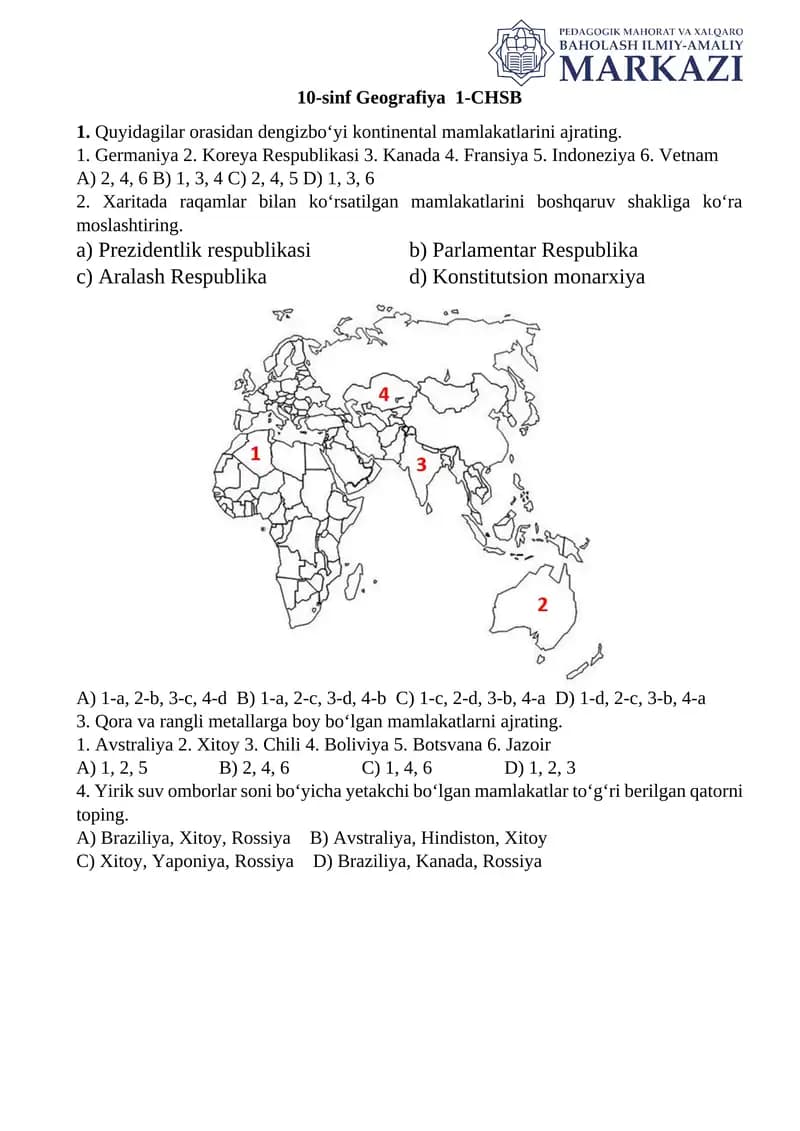 10-sinf Geografiya 1-CHSB
