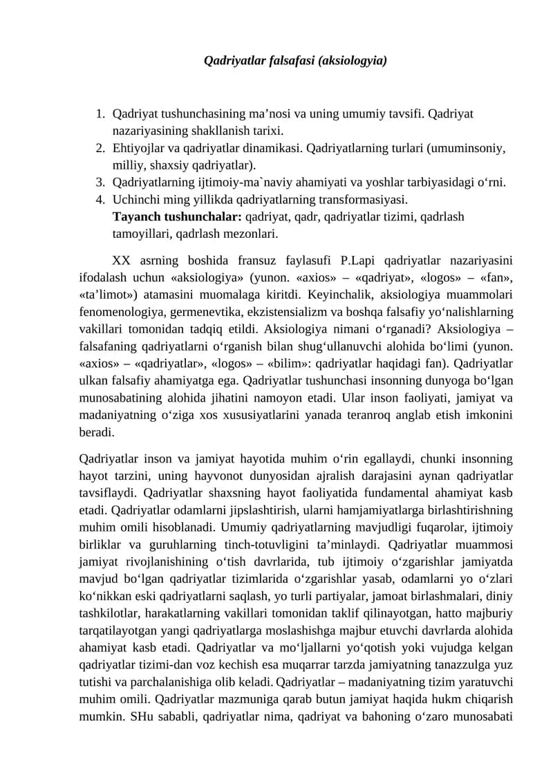 Qadriyatlar falsafasi (aksiologyia)
