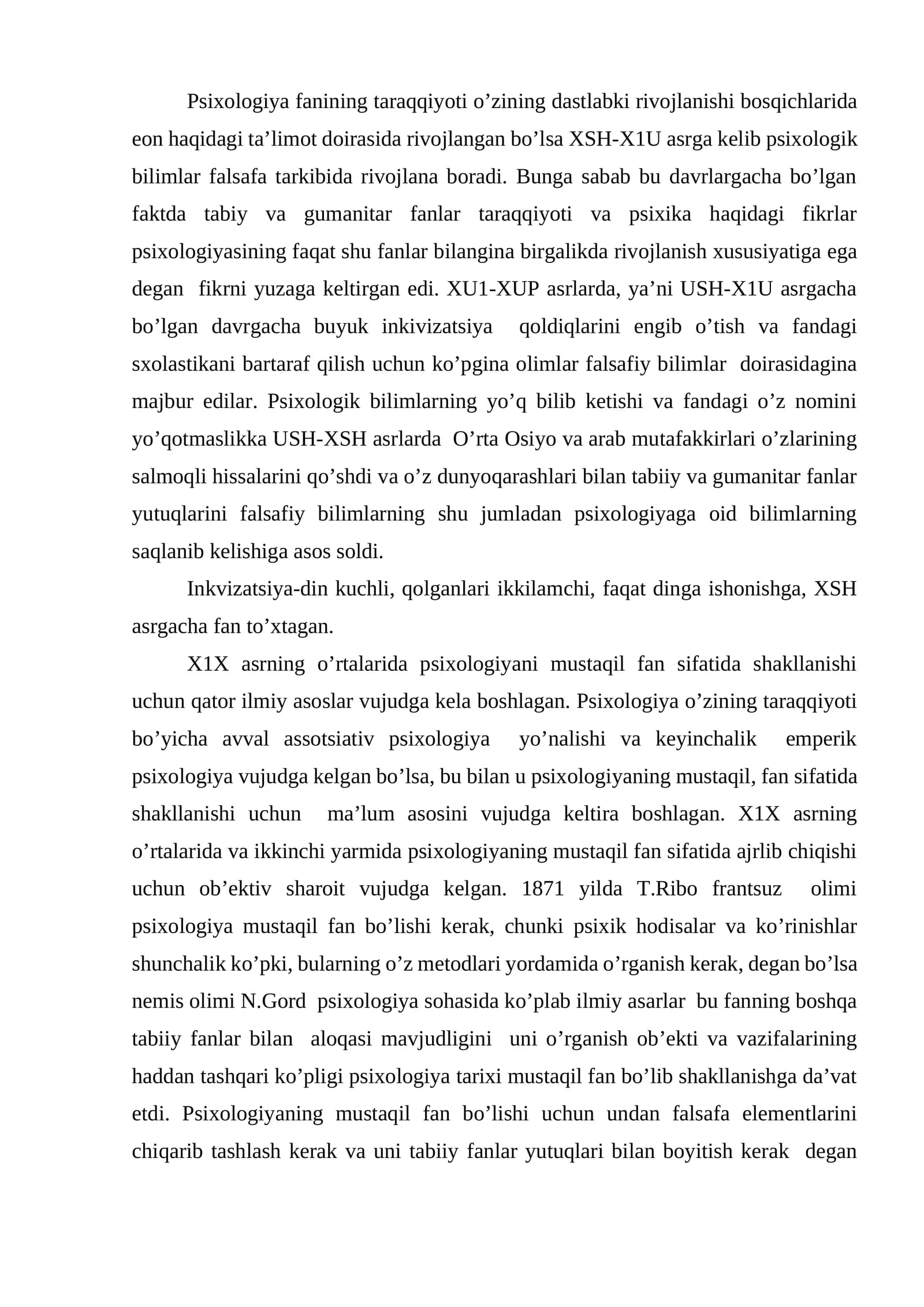 Psixologiya fanining taraqqiyoti