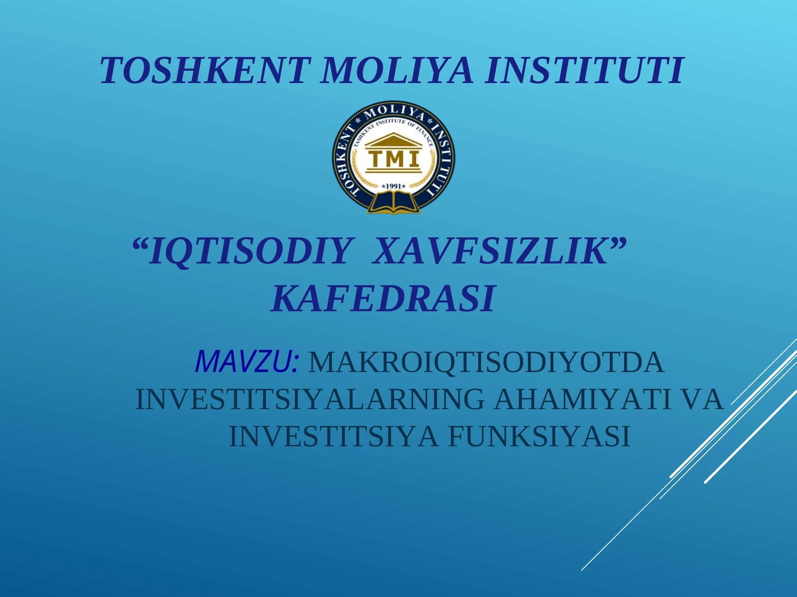 MAKROIQTISODIYOTDA INVESTITSIYALARNING AHAMIYATI VA INVESTITSIYA FUNKSIYASI