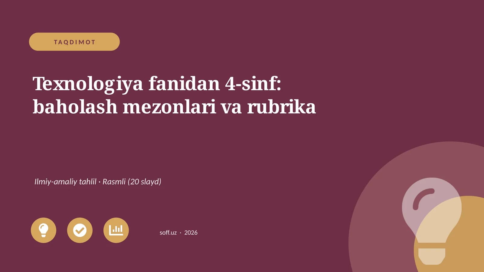Texnologiya fanidan 4-sinf: baholash mezonlari va rubrika