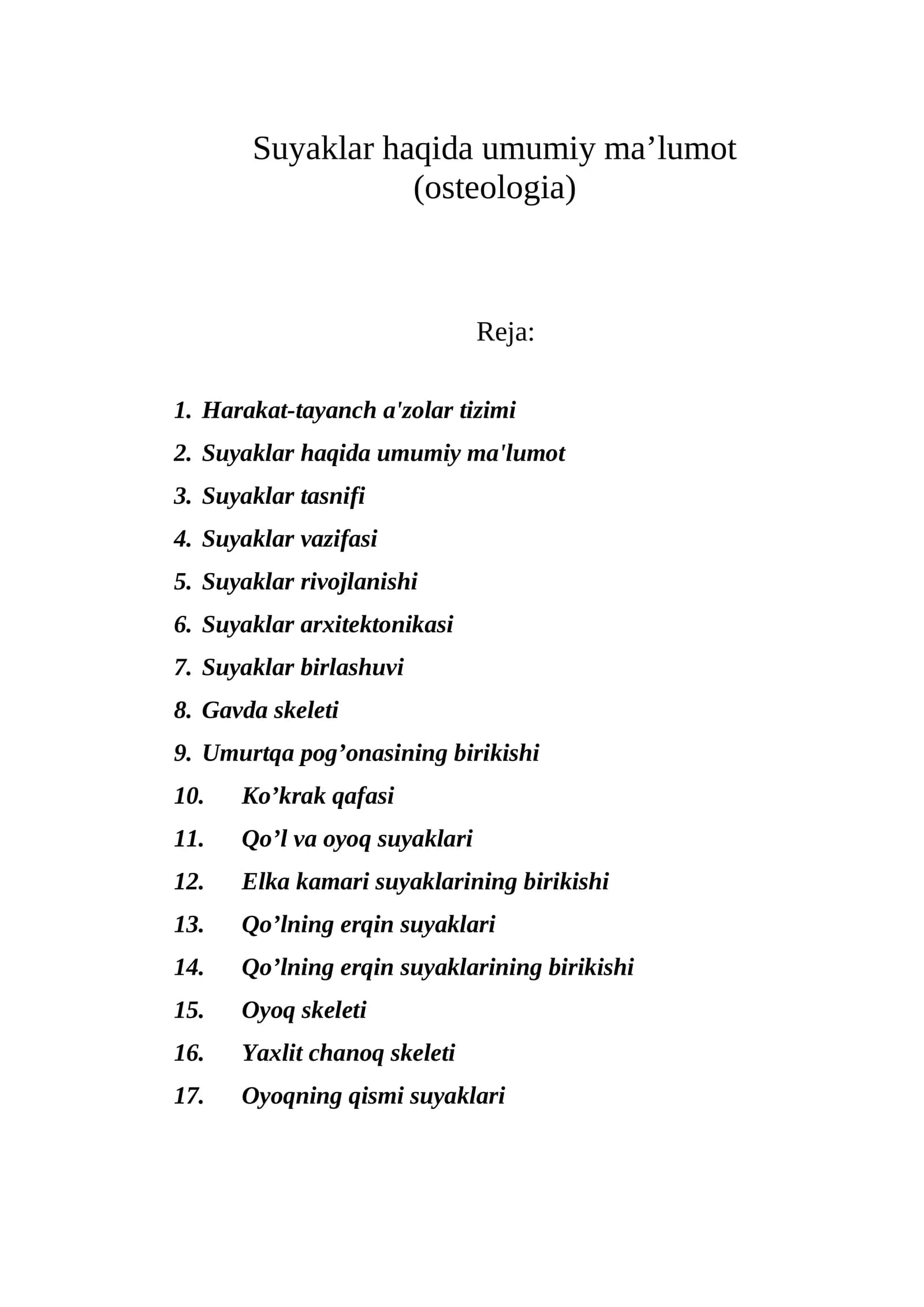 Suyaklar haqida umumiy ma’lumot (osteologia)
