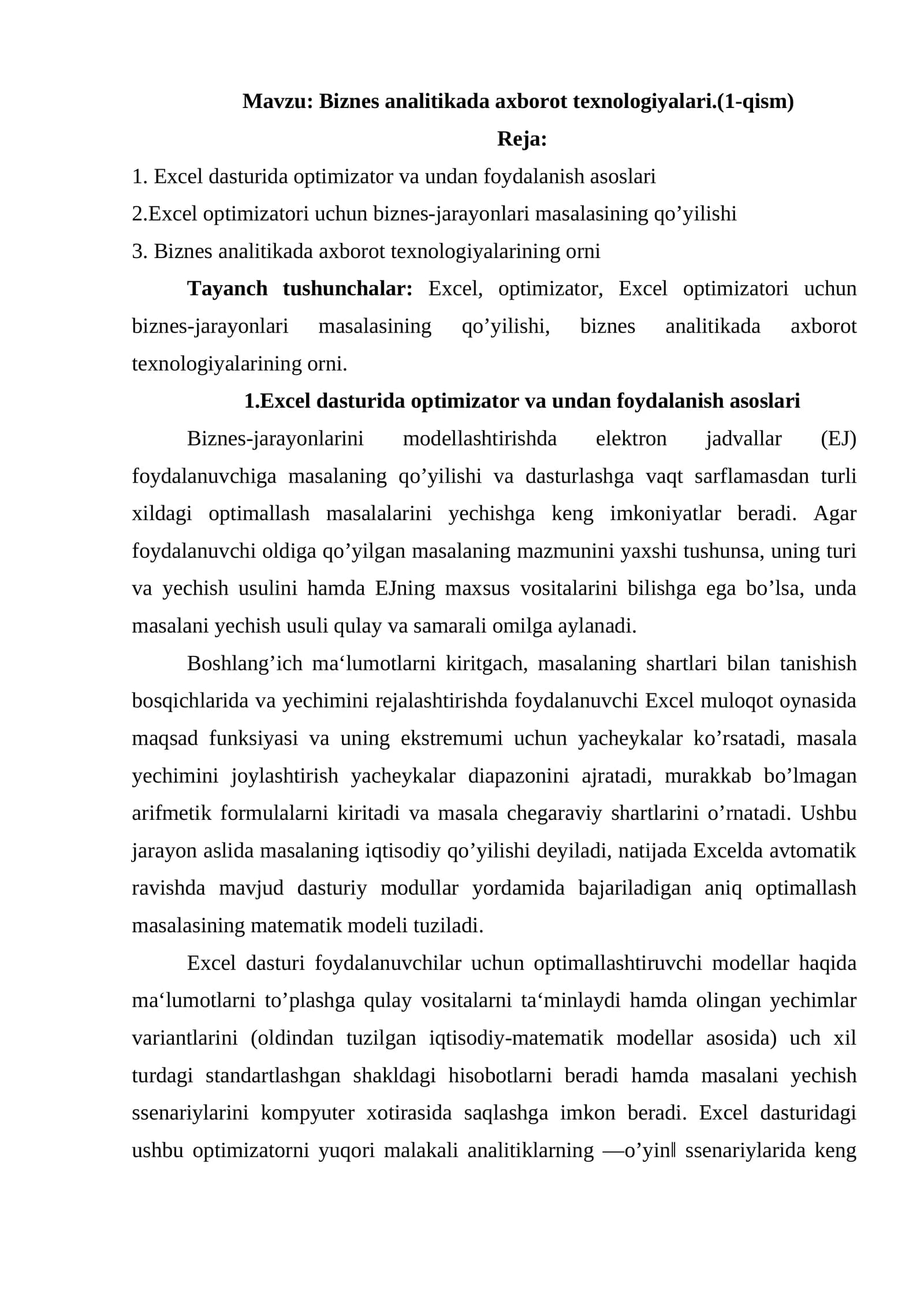 Biznes analitikada axborot texnologiyalari.(1-qism)