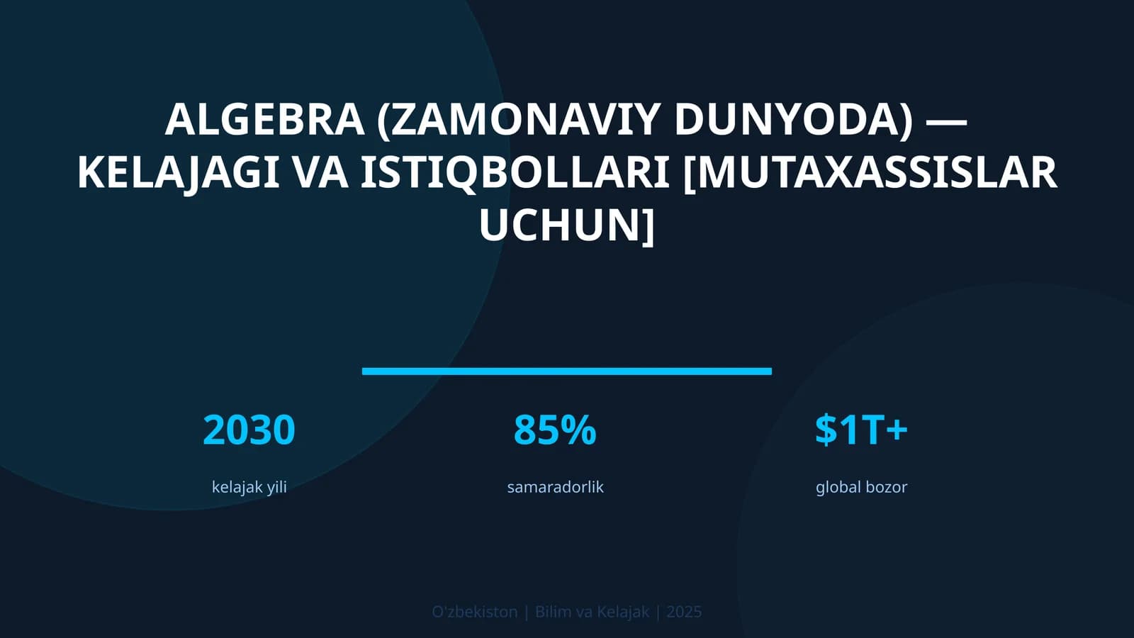 ALGEBRA (ZAMONAVIY DUNYODA) — KELAJAGI VA ISTIQBOLLARI [MUTAXASSISLAR UCHUN]