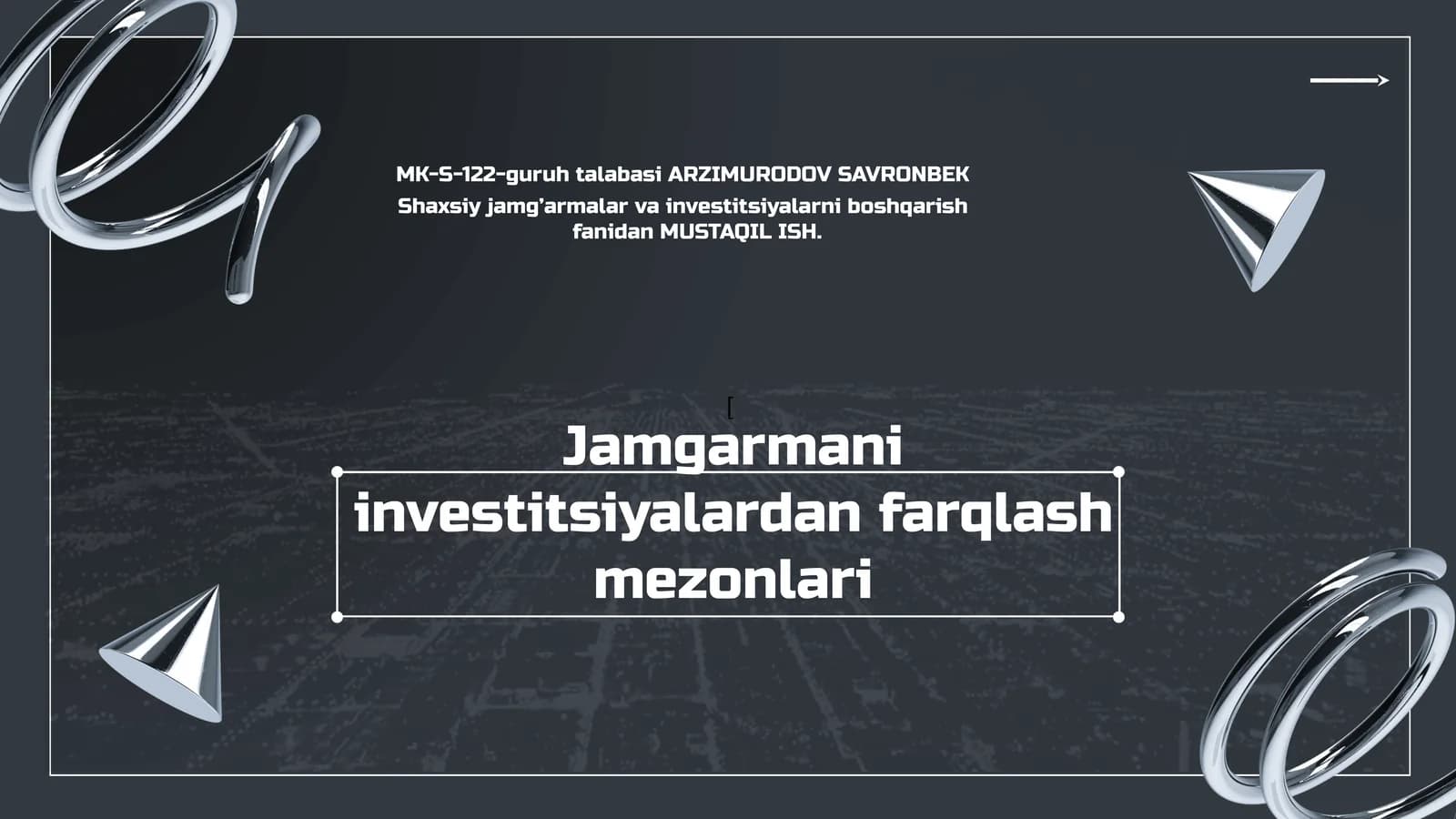 Jamgarmani investitsiyalardan farqlashmezonlari