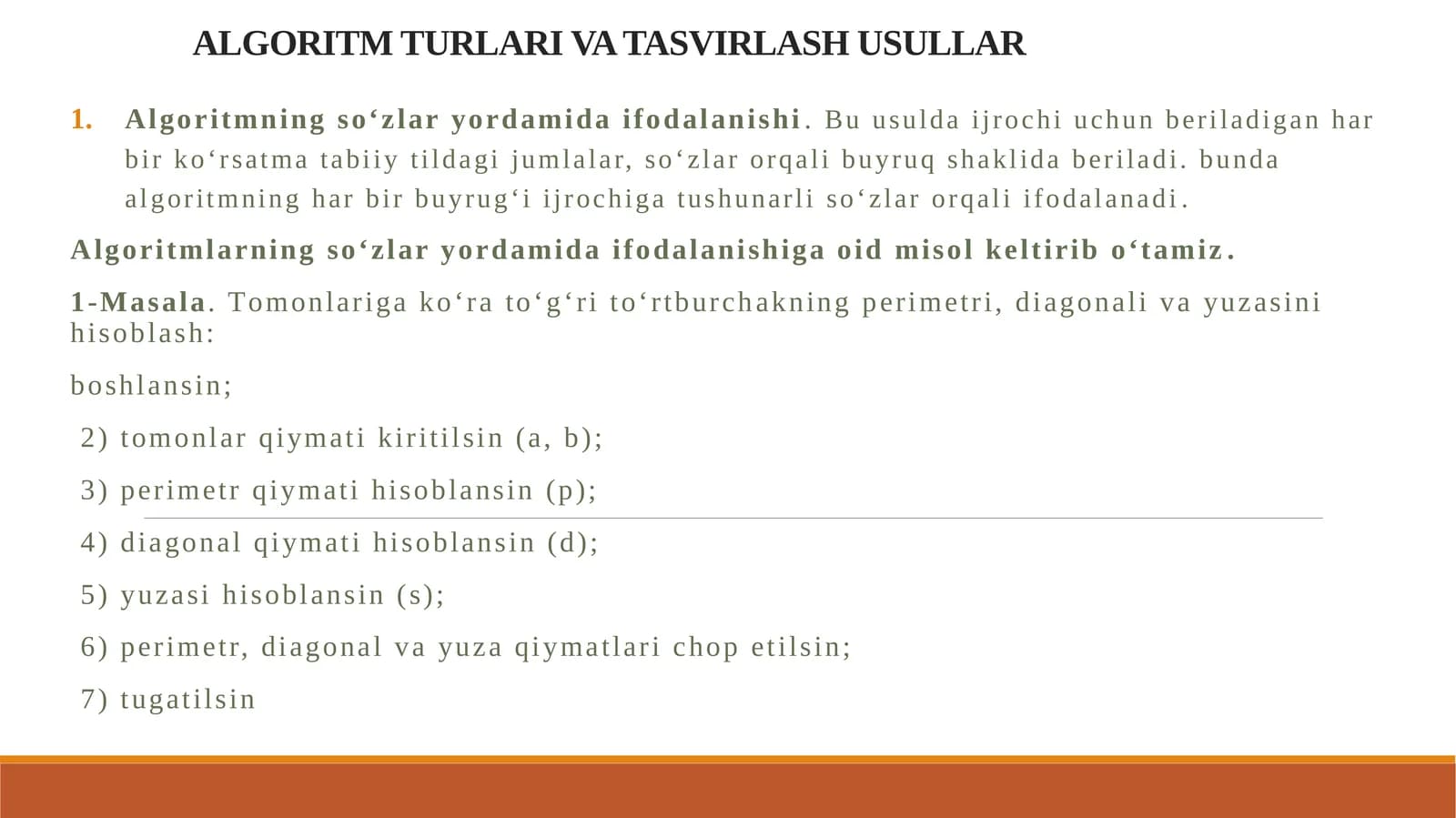ALGORITM TURLARI VA TASVIRLASH USULLAR