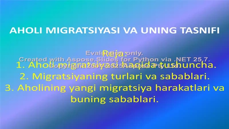AHOLI MIGRATSIYASI VA UNING TASNIFI