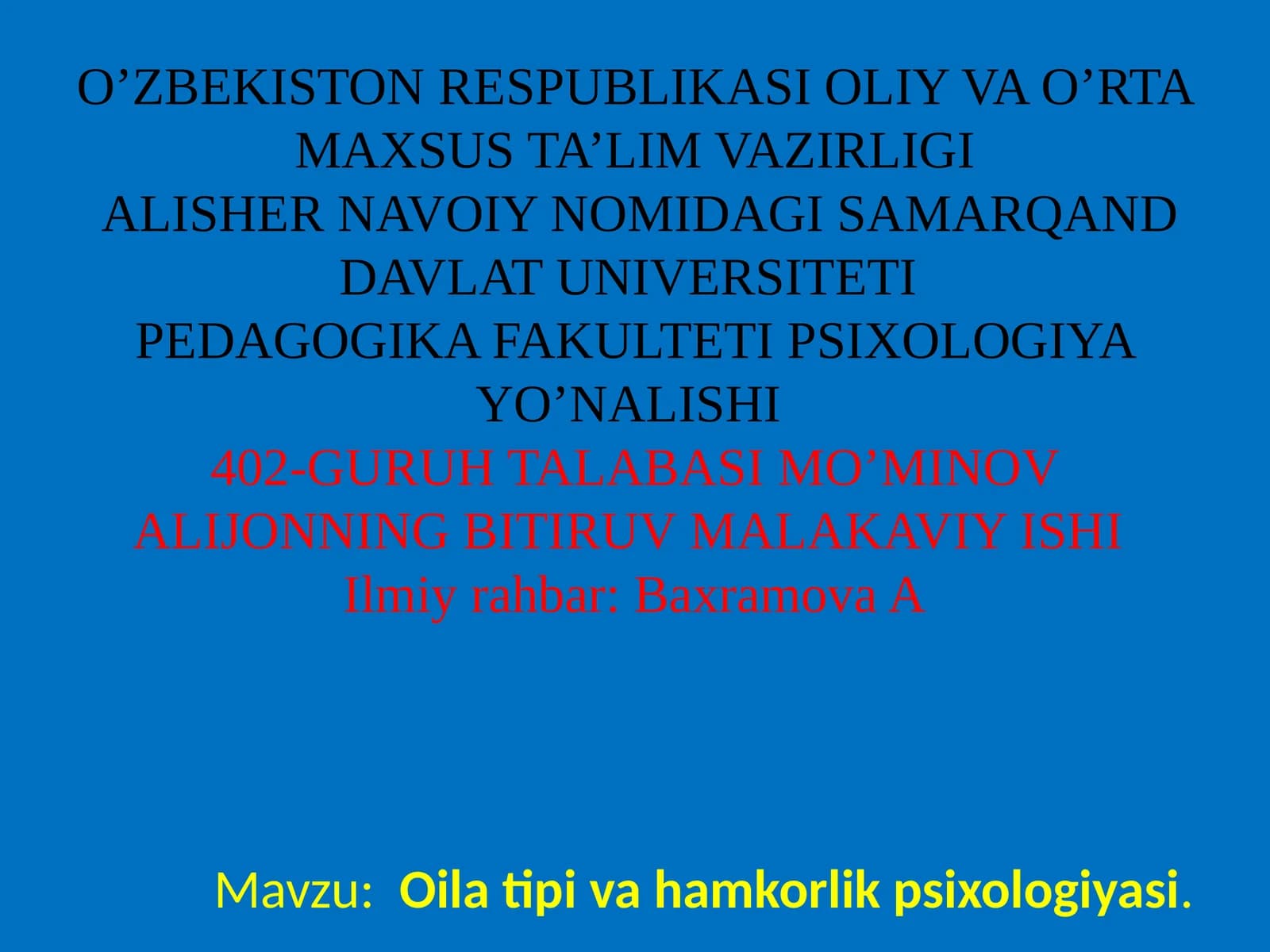 Oila tipi va hamkorlik psixologiyasi