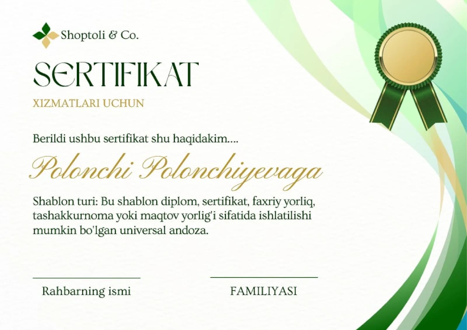 Shablon Sertifikat