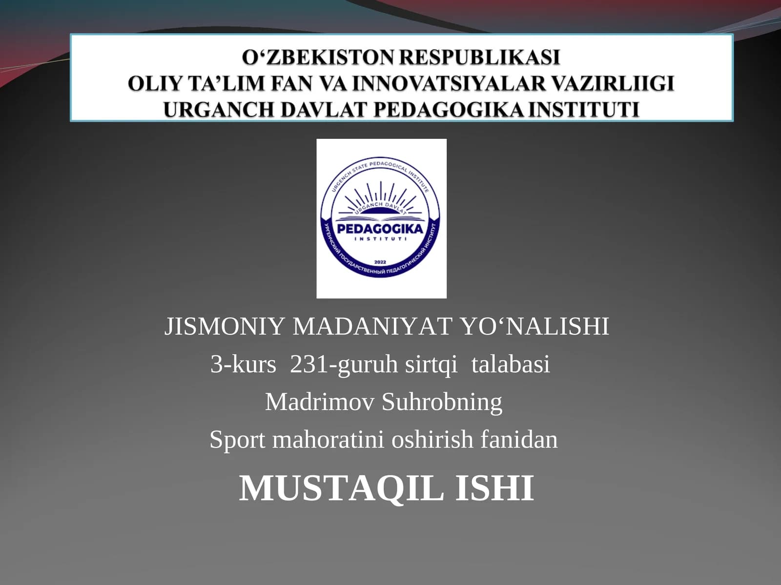 JISMONIY MADANIYAT YO'NALISHI