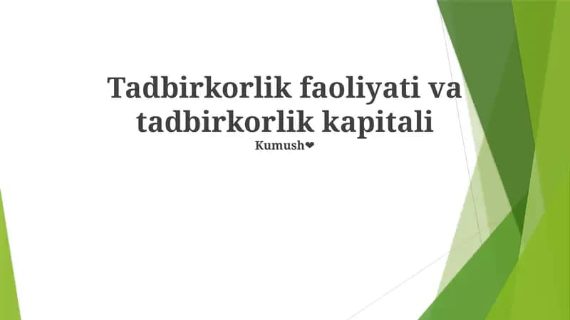 Tadbirkorlik faoliyati va tadbirkorlik kapitali