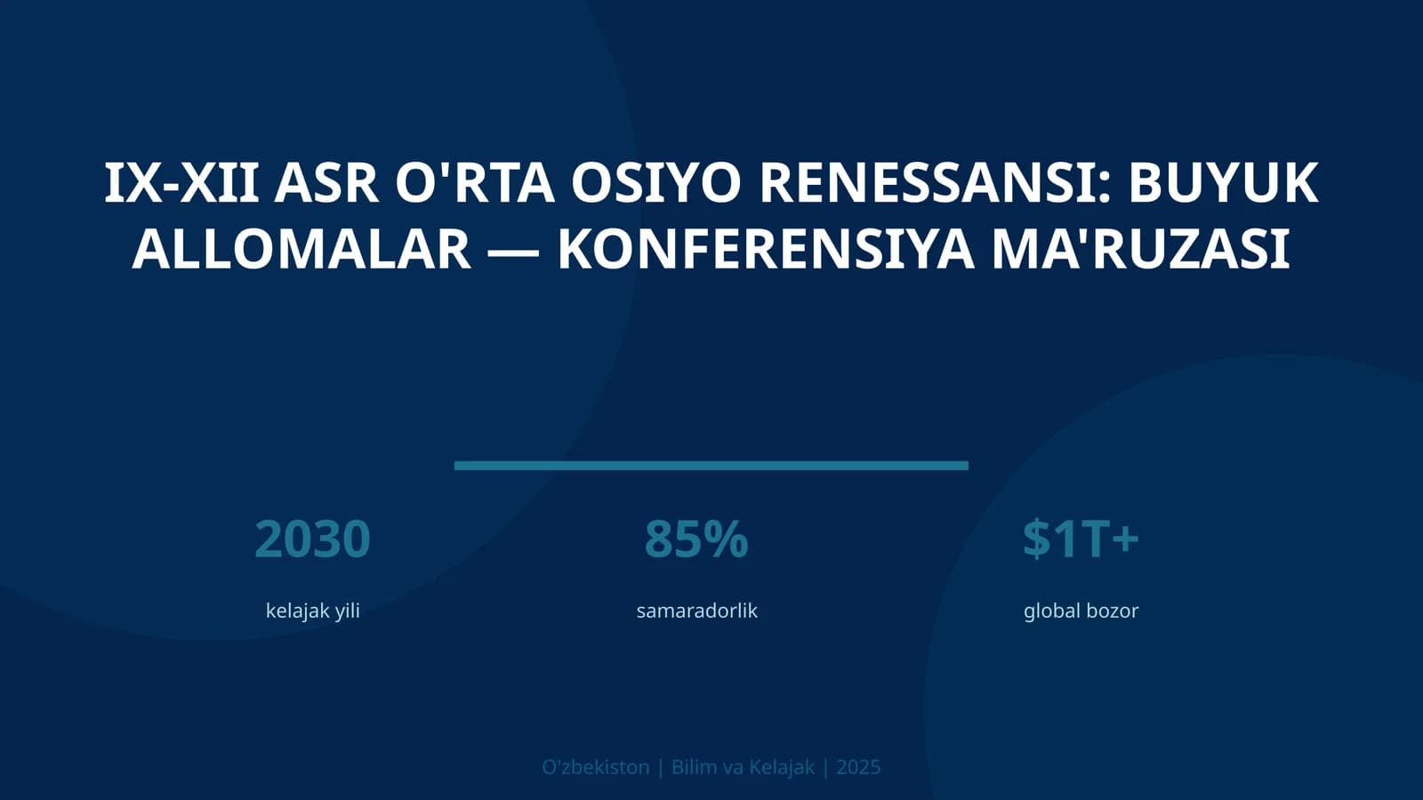 IX-XII ASR O'RTA OSIYO RENESSANSI: BUYUK ALLOMALAR — KONFERENSIYA MA'RUZASI