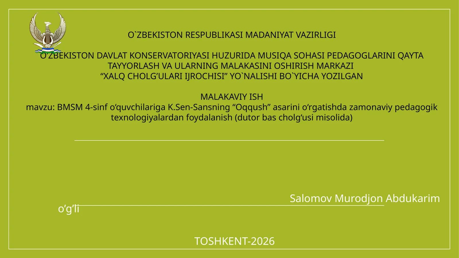 BMSM 4-sinf o‘quvchilariga K.Sen-Sansning “Oqqush” asarini o‘rgatishda zamonaviy pedagogik texnologiyalardan foydalanish