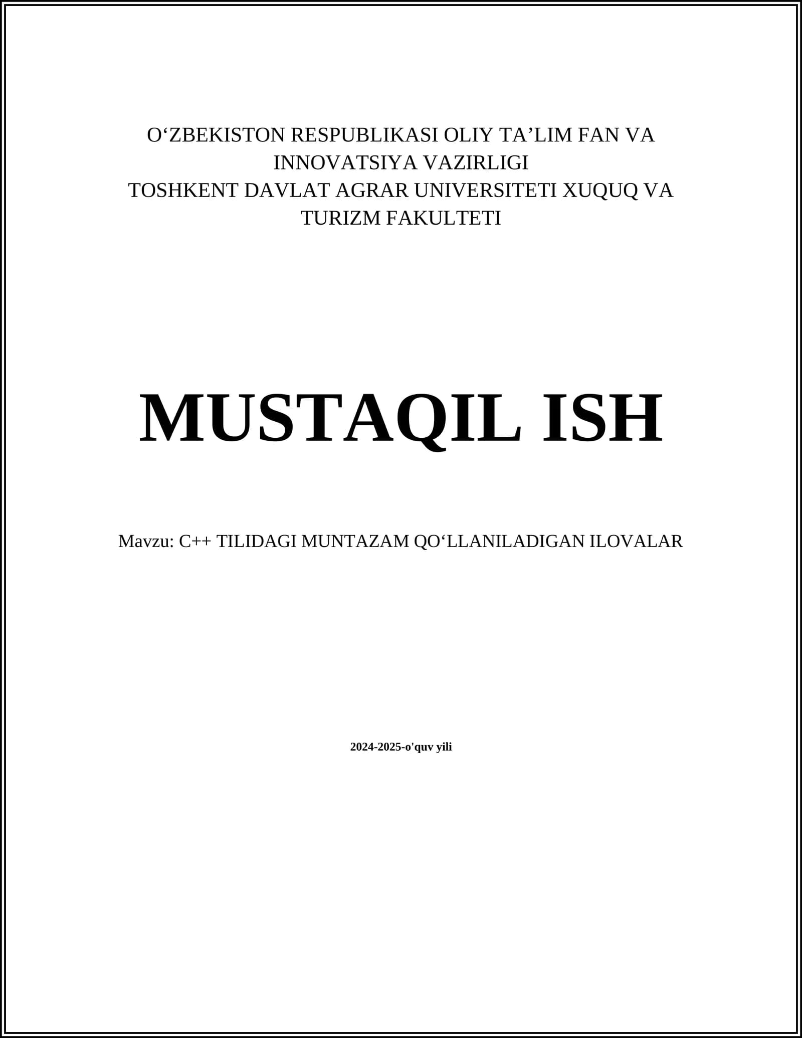 C++ TILIDAGI MUNTAZAM QOʻLLANILADIGAN ILOVALAR