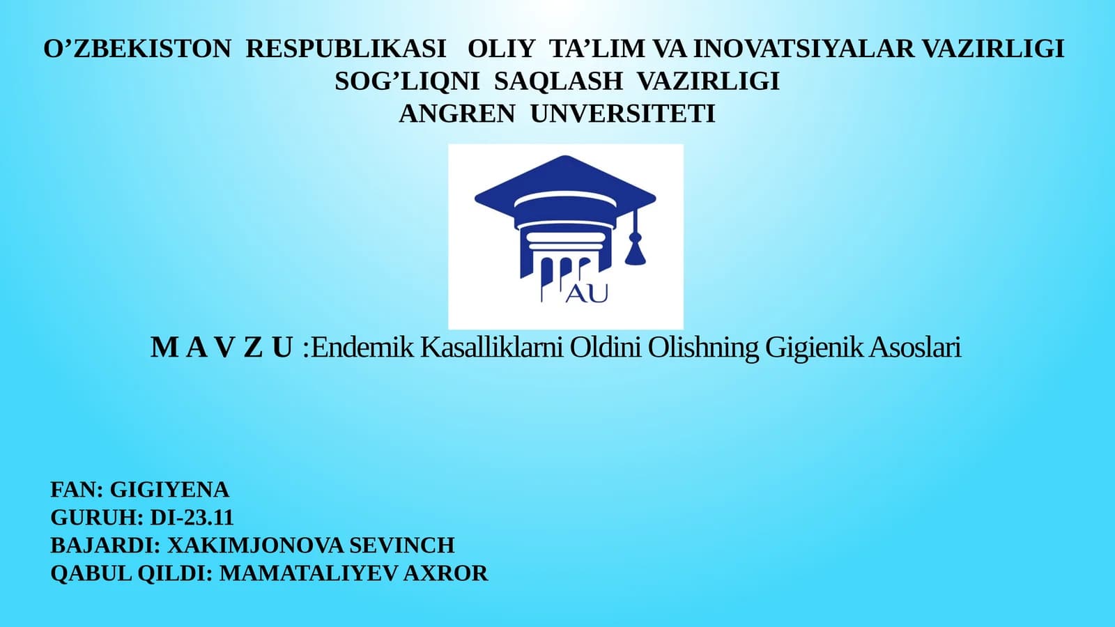 Endemik Kasalliklarni Oldini Olishning Gigienik Asoslari