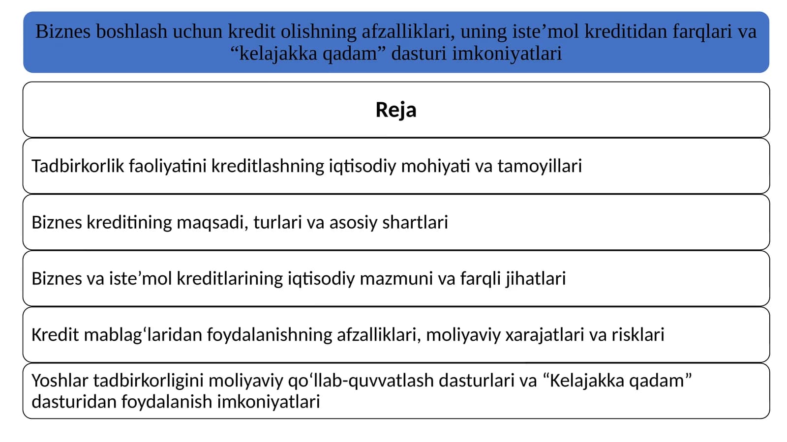 3-Mavzu. Biznes boshlash uchun kredit olishning afzalliklari, uning iste’mol kreditidan farqlari