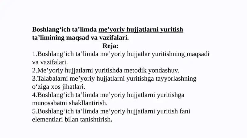 Boshlang‘ich ta’limdame’yoriyhujjatlarniyuritishta’lim