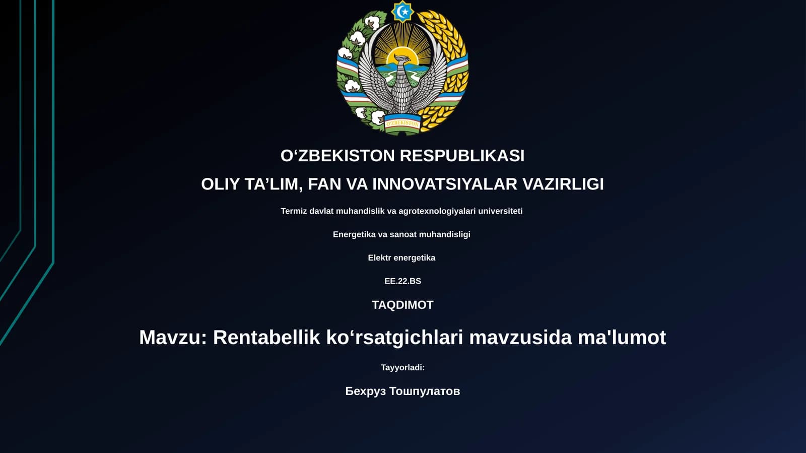 Rentabellik koʻrsatgichlari mavzusida ma'lumot