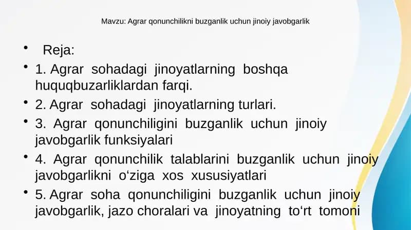 Agrar qonunchilikni buzganlik uchun jinoiy javobgarlik
