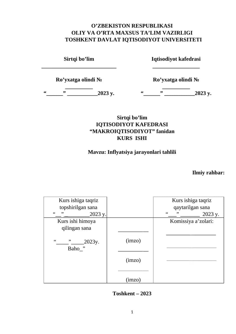 Inflyatsiya jarayonlari tahlili