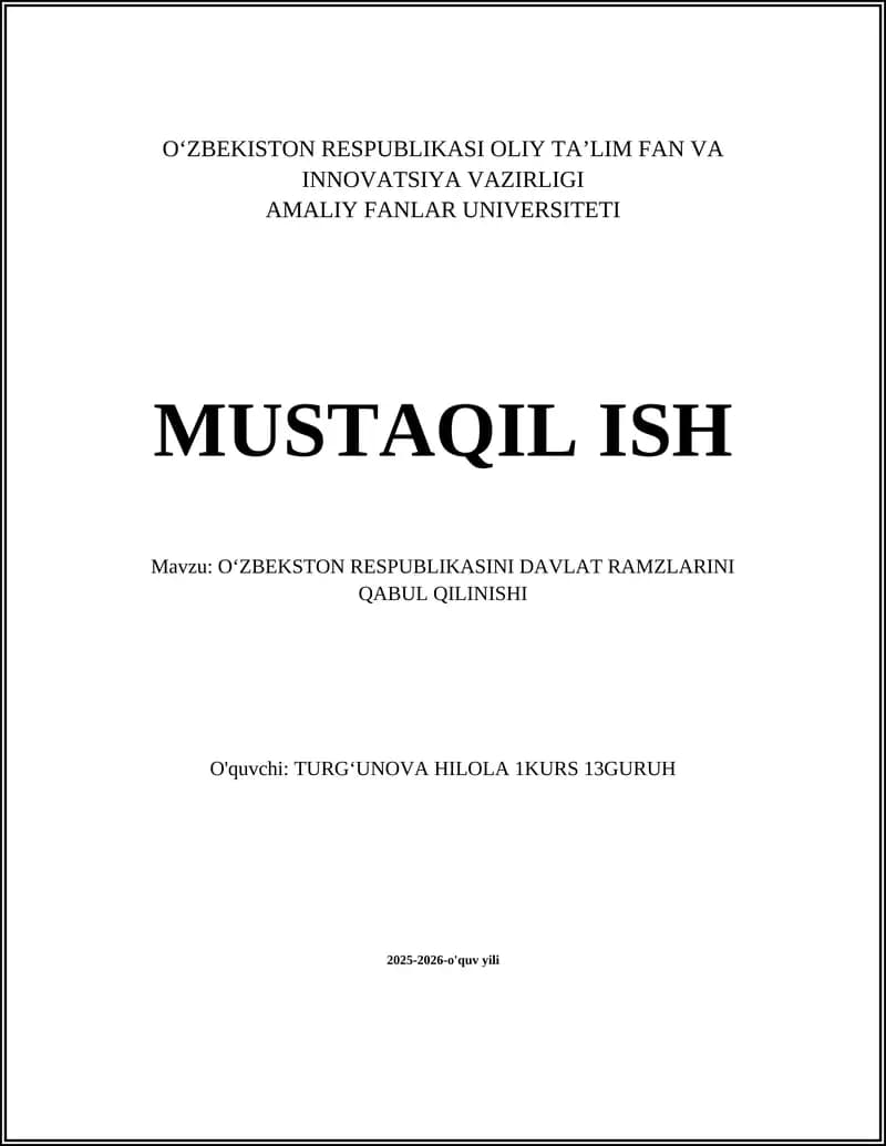 OʻZBEKISTON RESPUBLIKASI DAVLAT RAMZLARINI QABUL QILINISHI