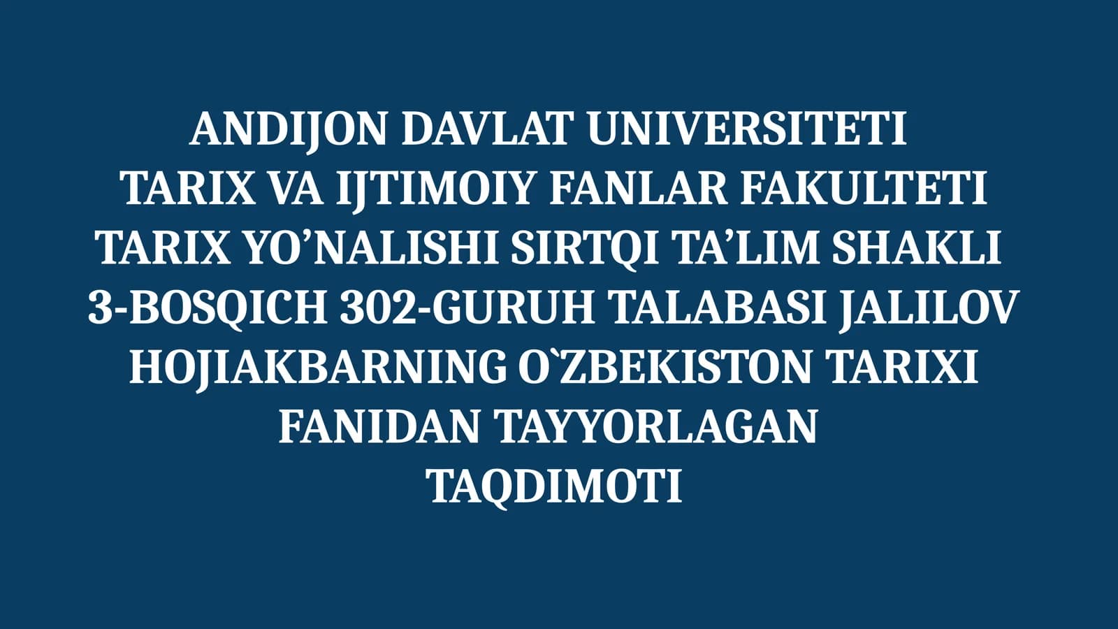 DAVLAT RAMZLARININING O'ZBEKISTON TARIXI FANIDAN TAYYORLAGAN TAQDIMOTI