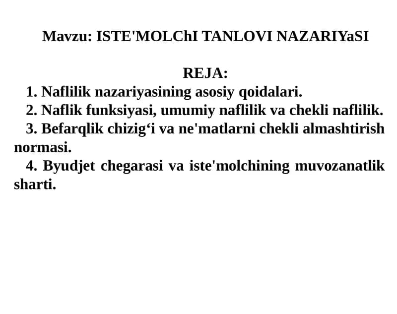 ISTE'MOLChITANLOVINAZARIYaSI