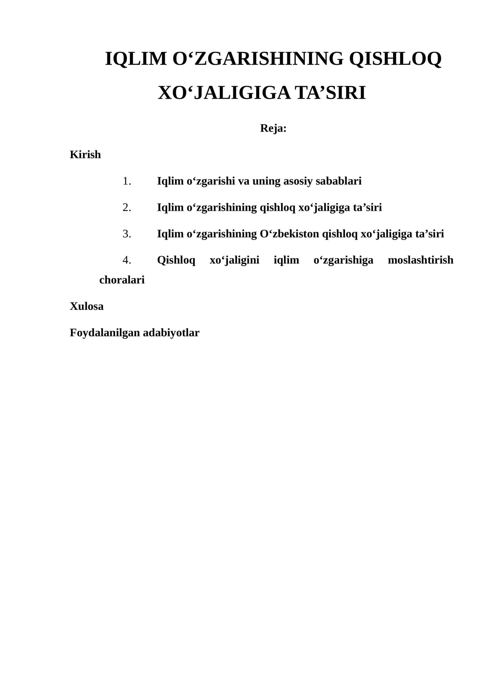 IQLIM O‘ZGARISHINING QISHLOQ XO‘JALIGIGA TA’SIRI