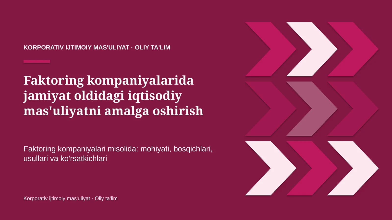 Faktoring kompaniyalarida jamiyat oldidagi iqtisodiy mas'uliyatni amalga oshirish