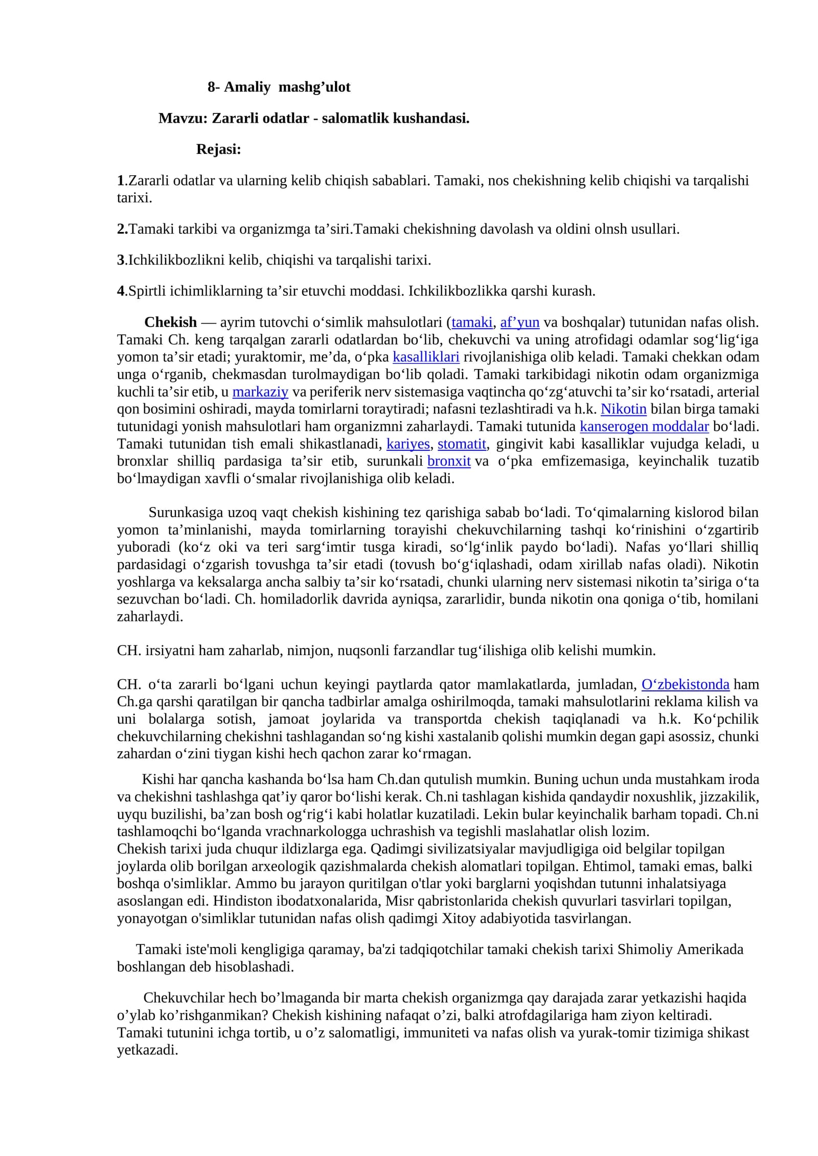 Zararli odatlar - salomatlik kushandasi