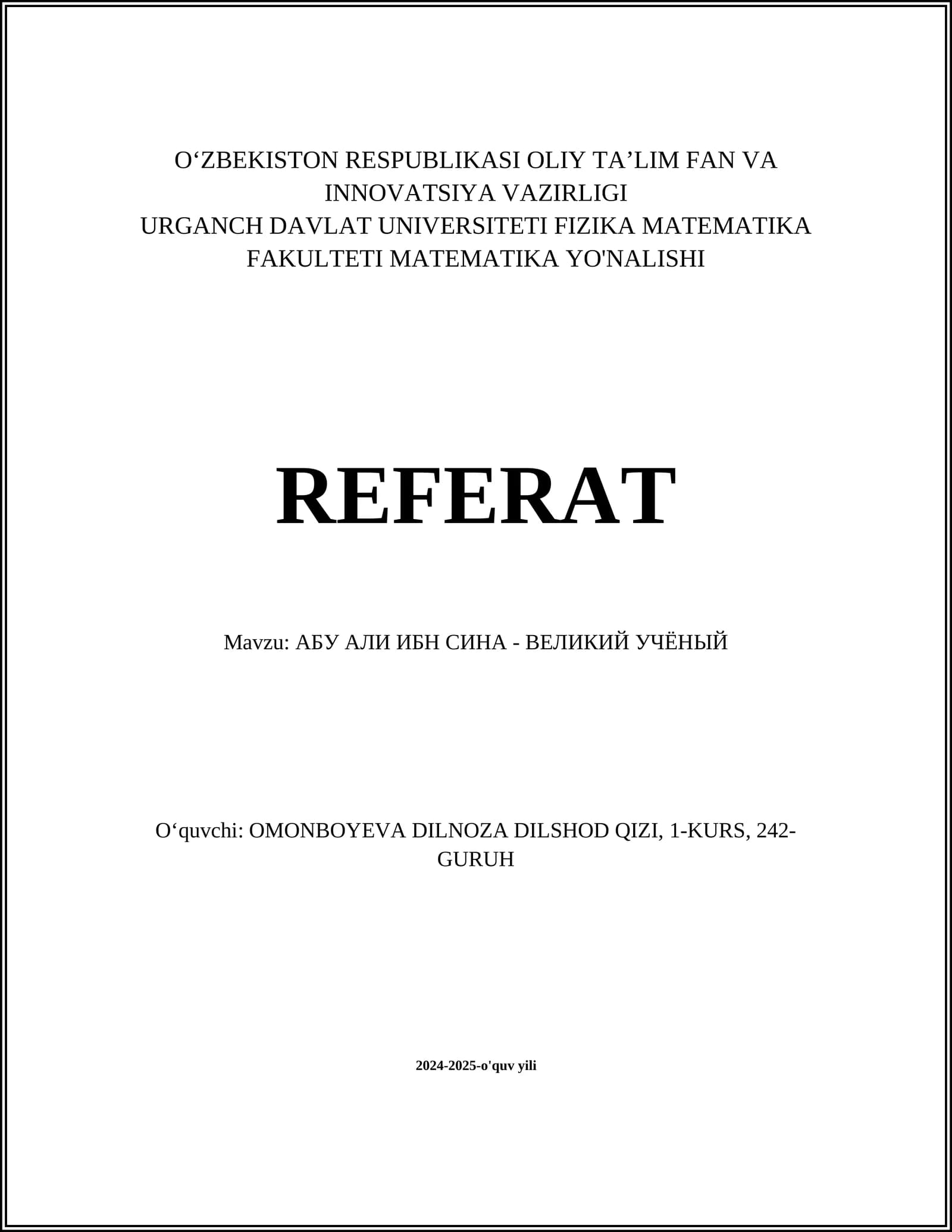 Referat - АБУ АЛИ ИБН СИНА - ВЕЛИКИЙ УЧЁНЫЙ