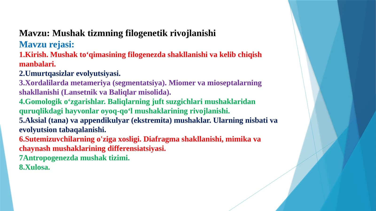 Mushak tizmning filogenetik rivojlanishi taqdimot
