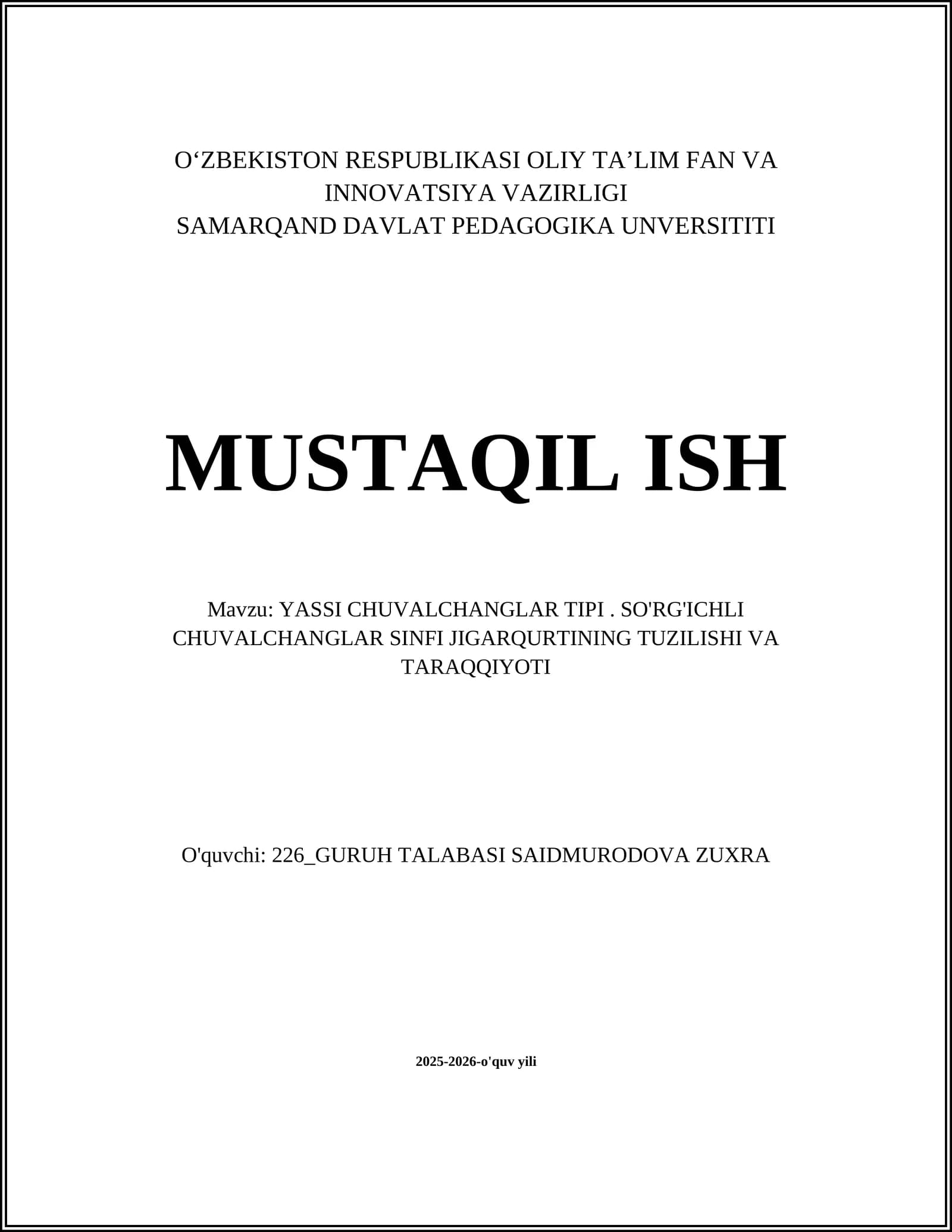 YASSI CHUVALCHANGLAR TIPI