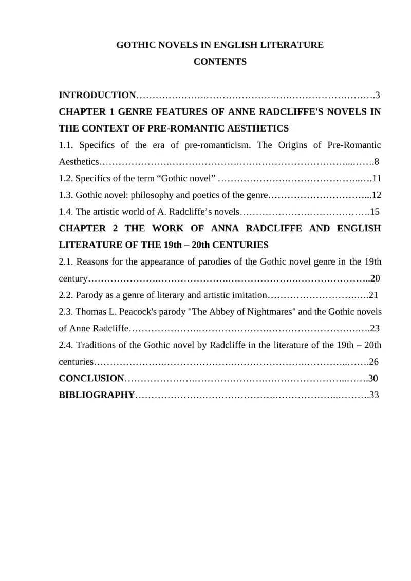 GOTHIC NOVELS IN ENGLISH LITERATURE