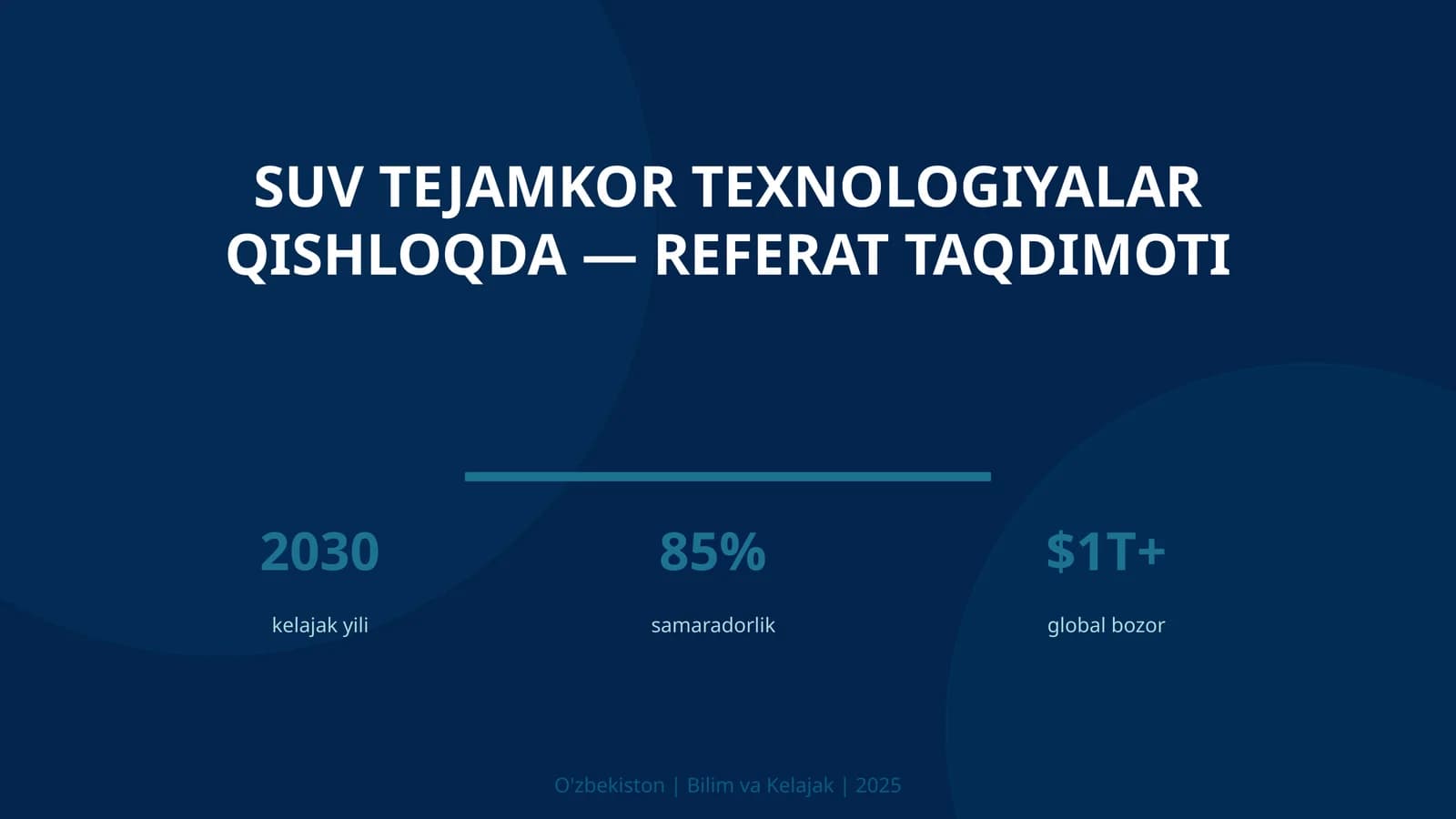 Suv tejamkor texnologiyalar qishloqda — referat taqdimoti