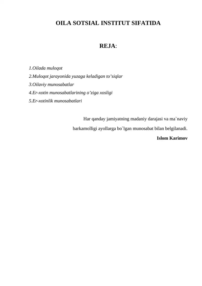 Oilada muloqot