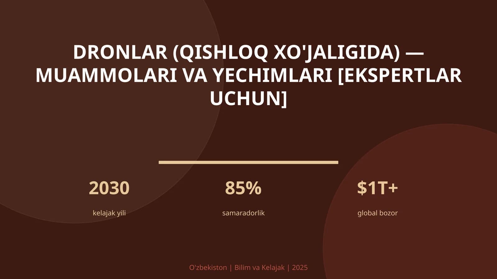 DRONLAR (QISHLOQ XO'JALIGIDA) — MUAMMOLARI VA YECHIMLARI [EKSPERTLAR UCHUN]