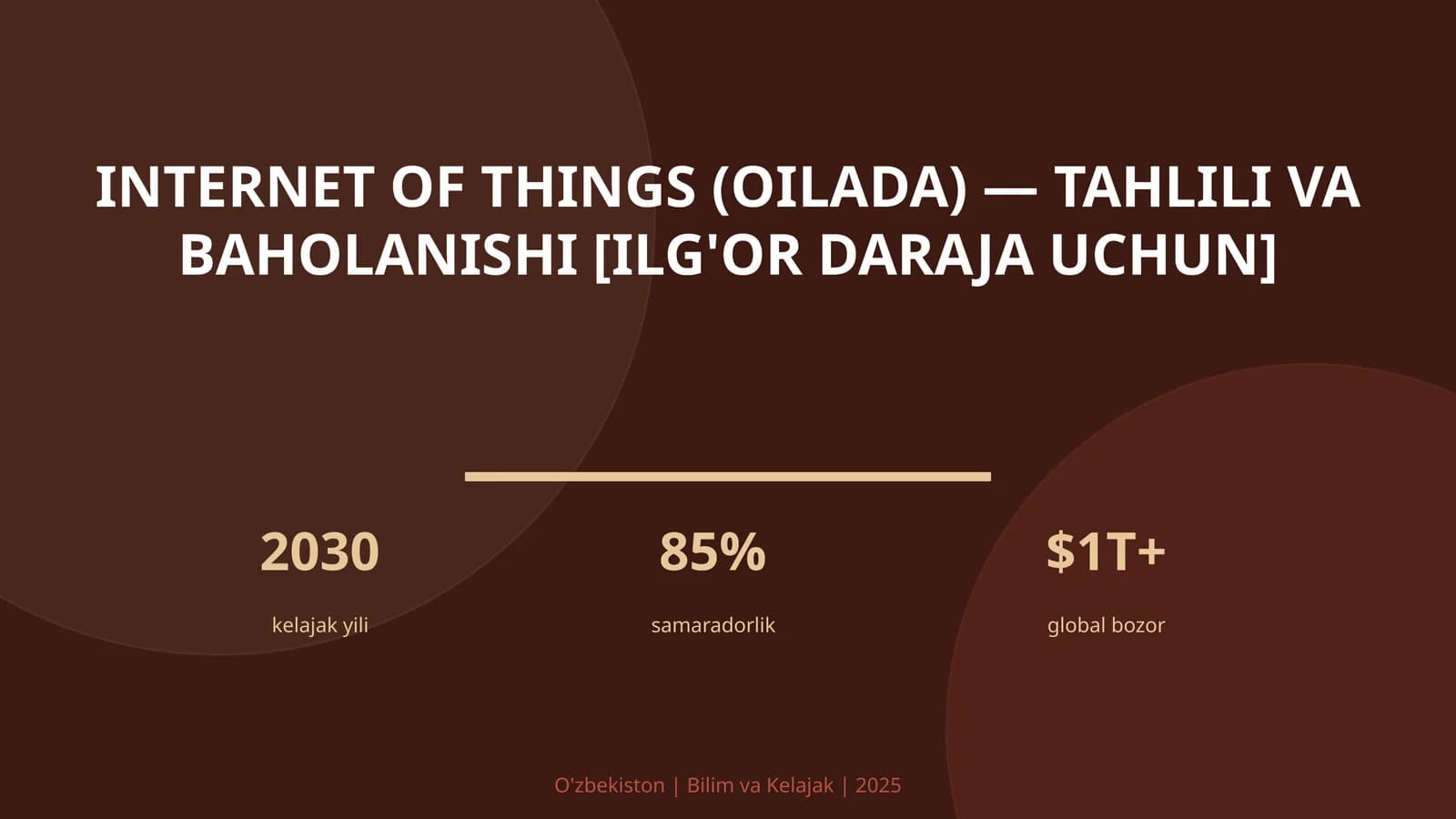 INTERNET OF THINGS (OILADA) — TAHLILI VA BAHOLANISHI [ILG'OR DARAJA UCHUN]