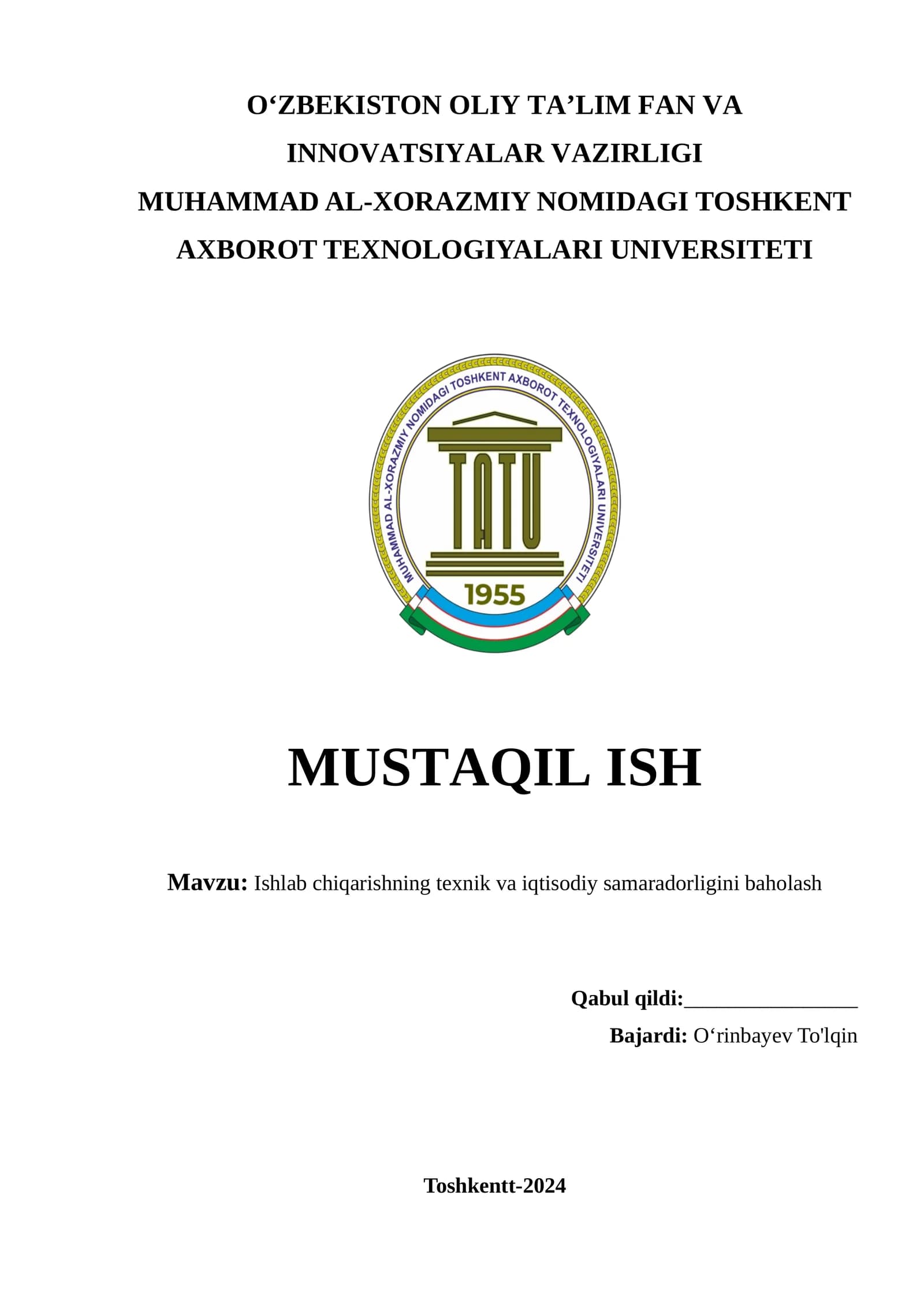 Ishlab chiqarishning texnik va iqtisodiy samaradorligini baholash