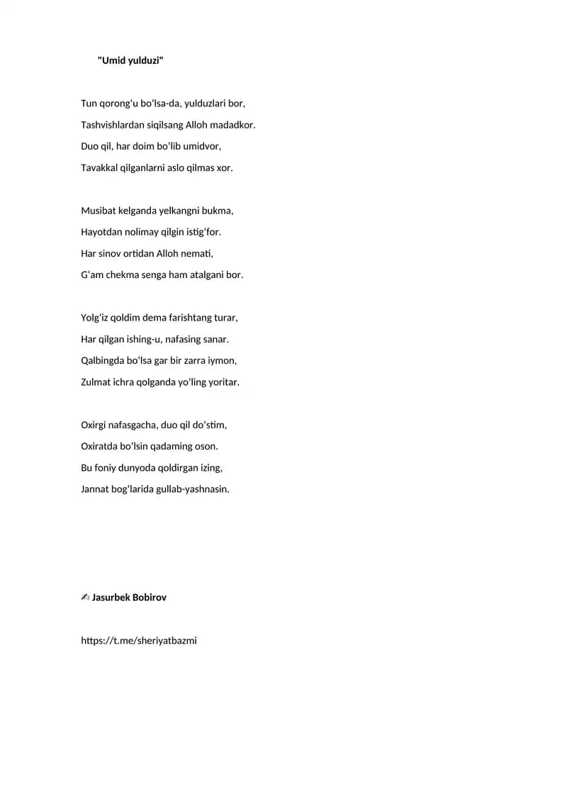 "Umid yulduzi" ✍️ Jasurbek Bobirov
