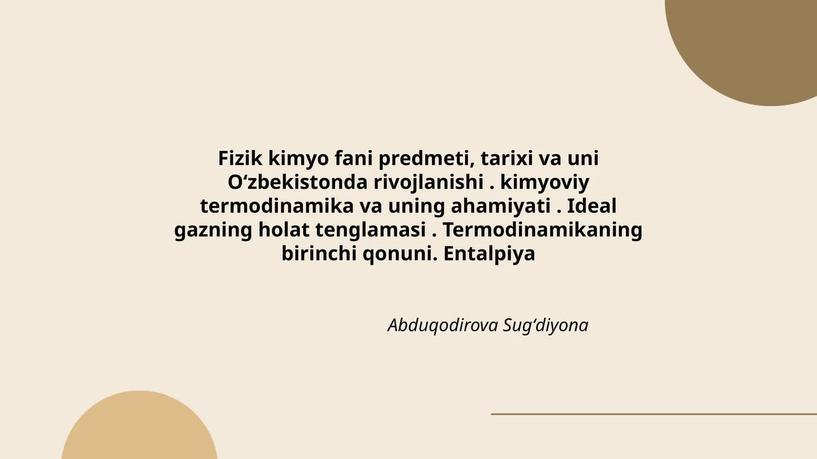 Fizik kimyo fani predmeti, tarixi va uni Oʻzbekistonda rivojlanishi