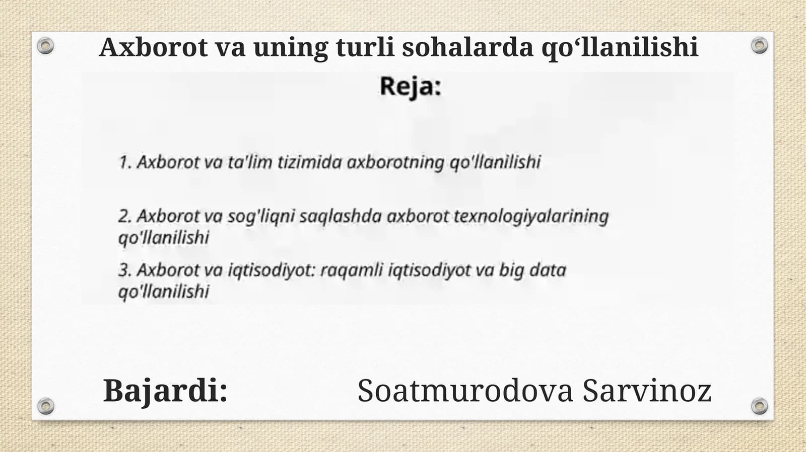 Axborot va uning turli sohalarda qoʻllanilishi