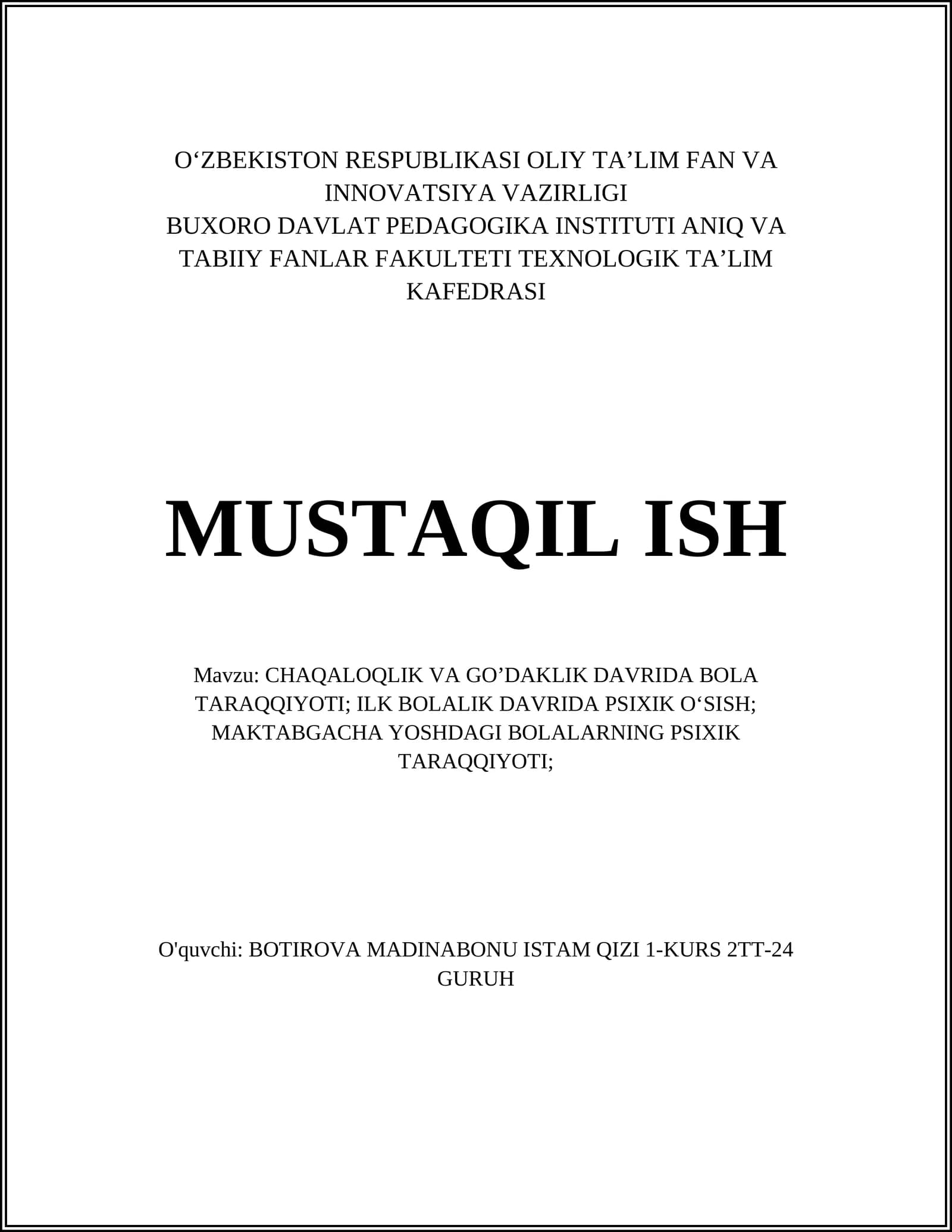 CHAQALOQLIK DAVRIDA SENSOR MOTOR RIVOJLANISHI