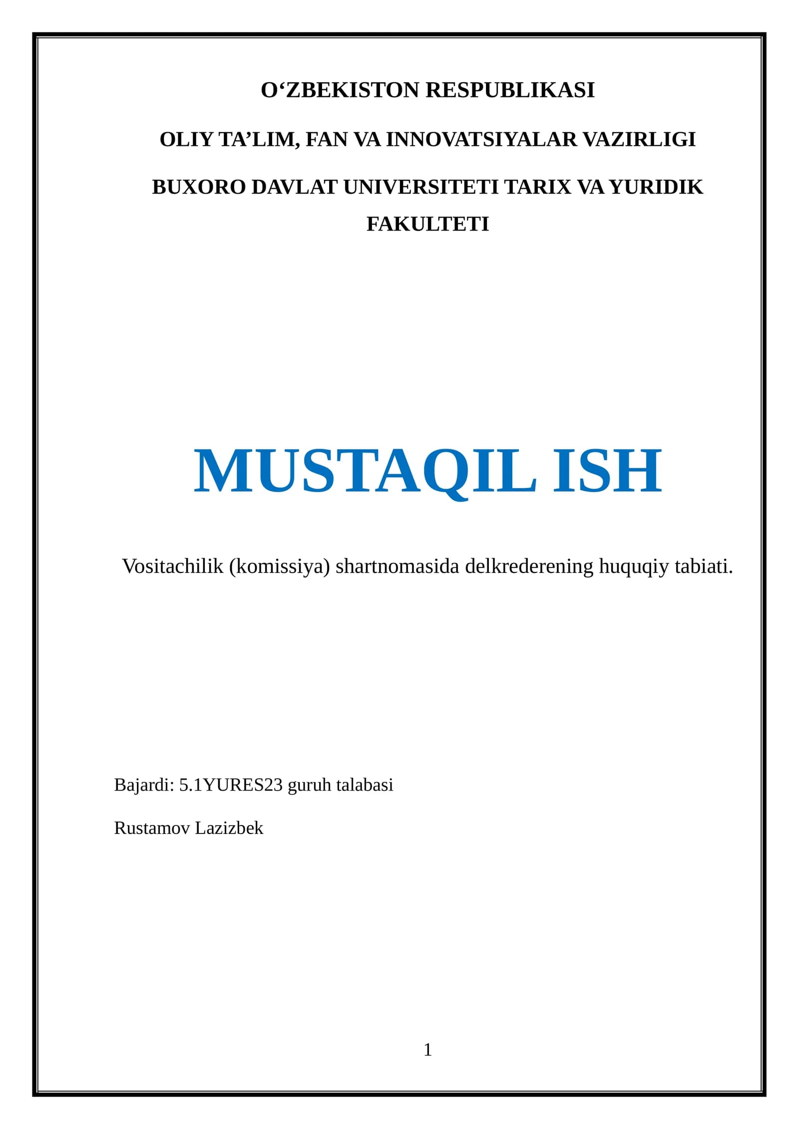 Vositachilik (komissiya) shartnomasida delkrederen