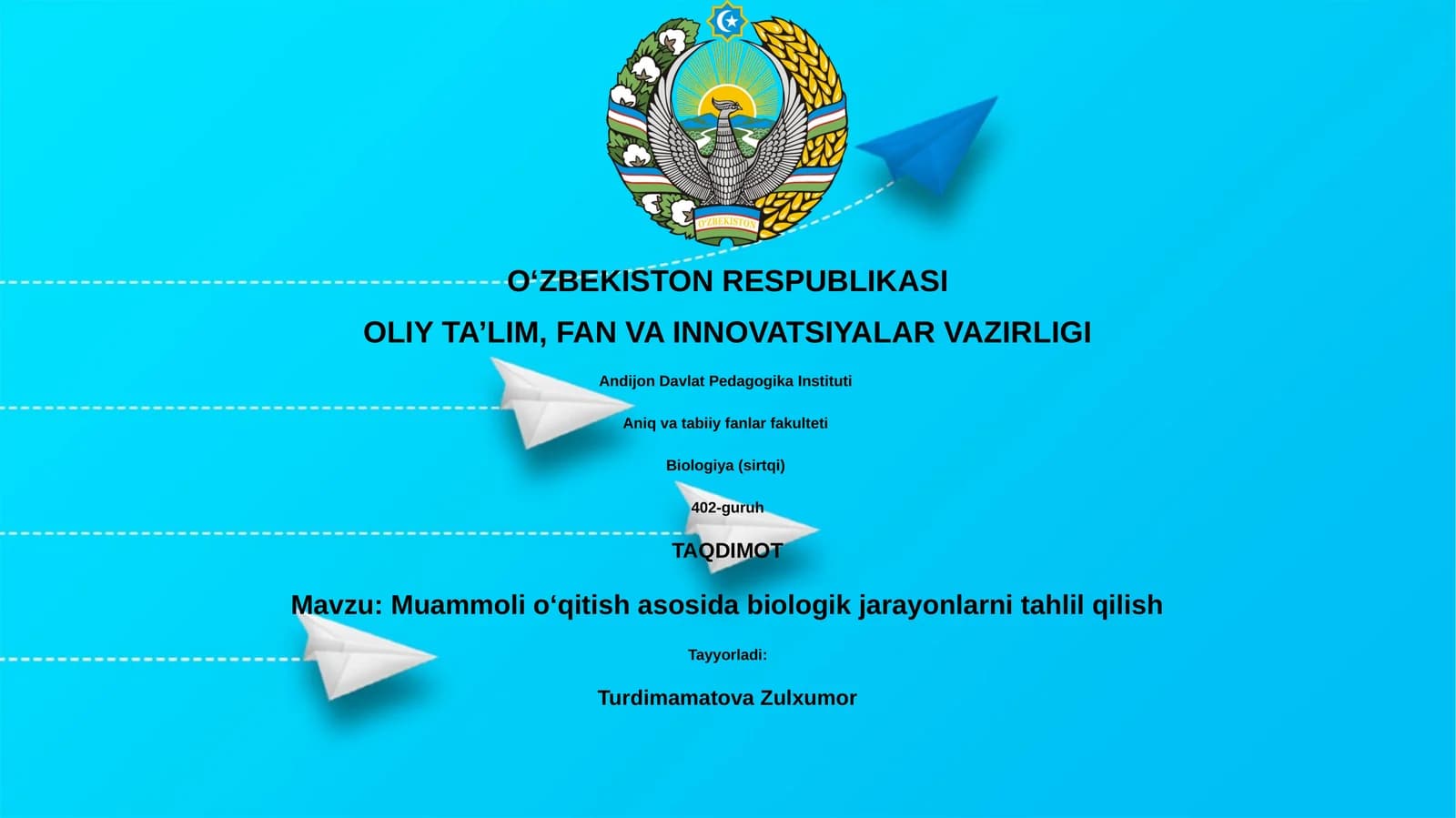 Muammoli oʻqitish asosida biologik jarayonlarni tahlil qilish