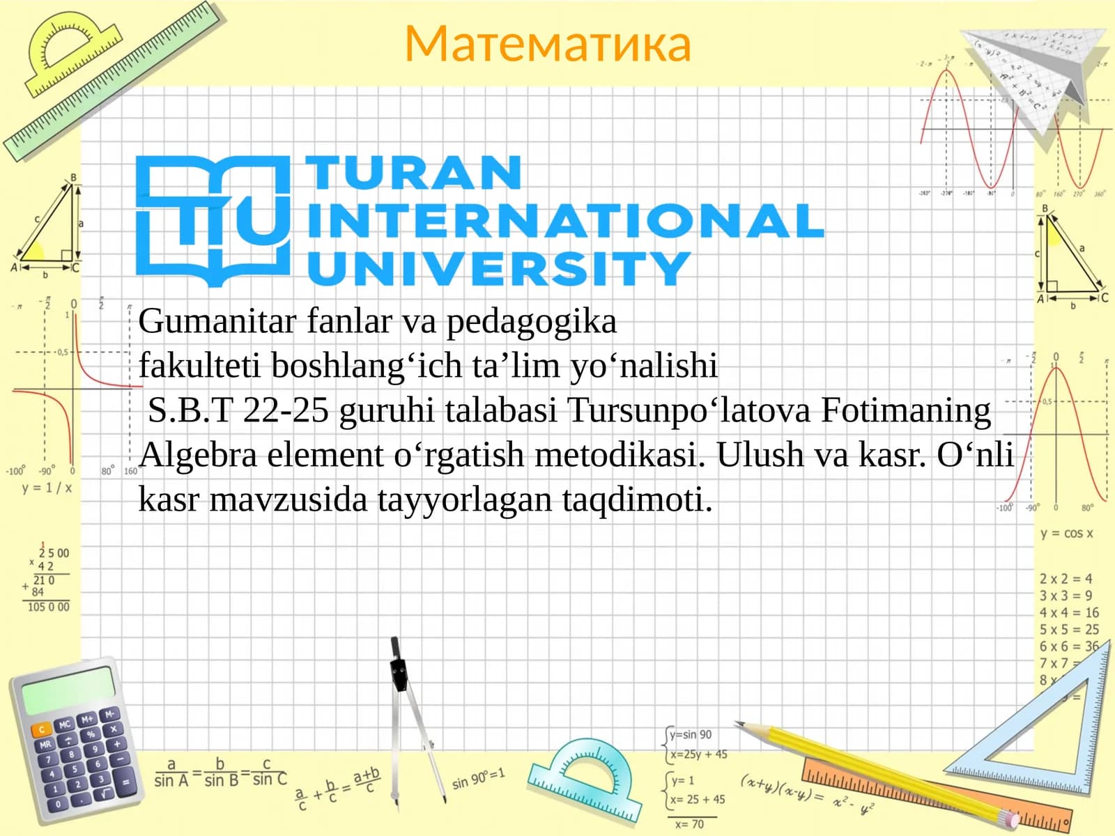 Algebra element o‘rgatish metodikasi. Ulush va kasr. O‘nli kasr