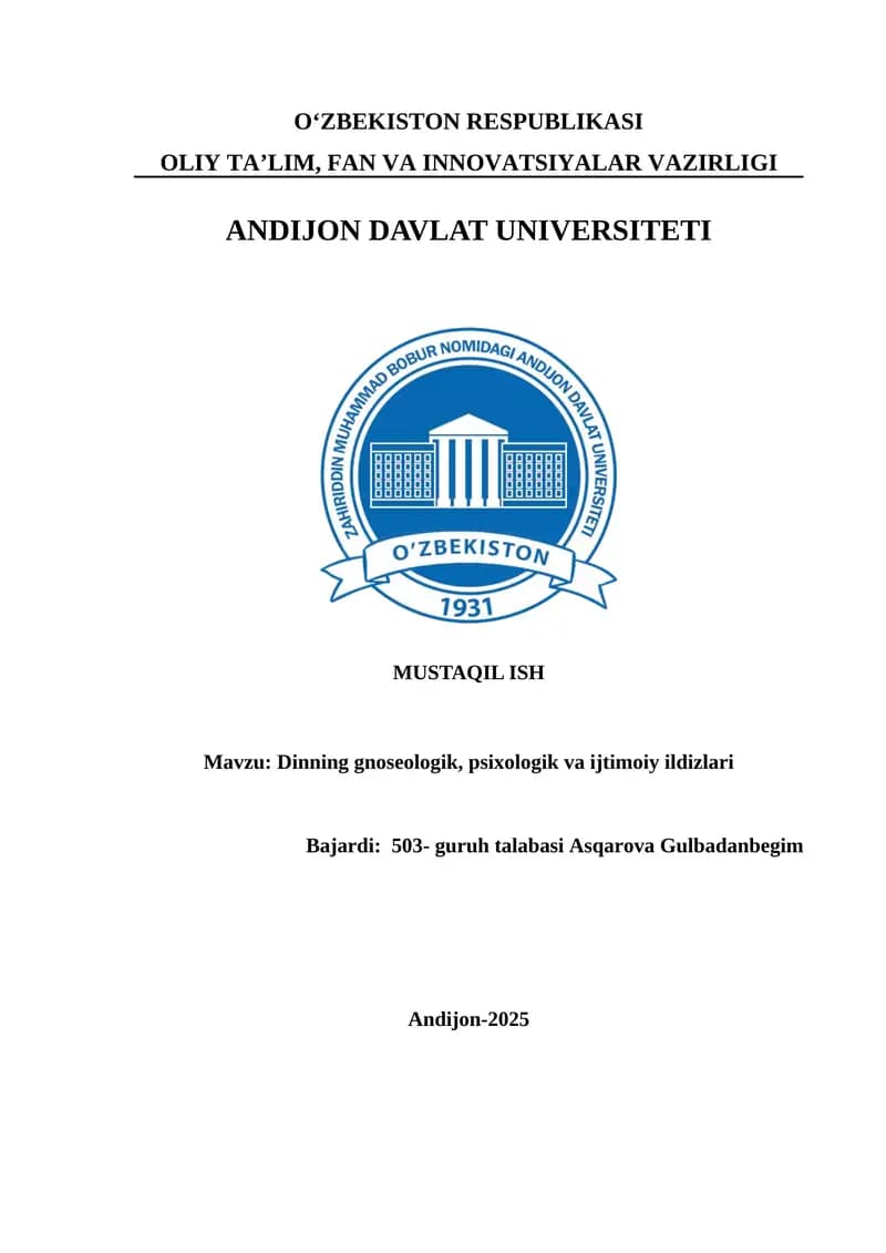 Dinning gnoseologik, psixologik va ijtimoiy ildizlari