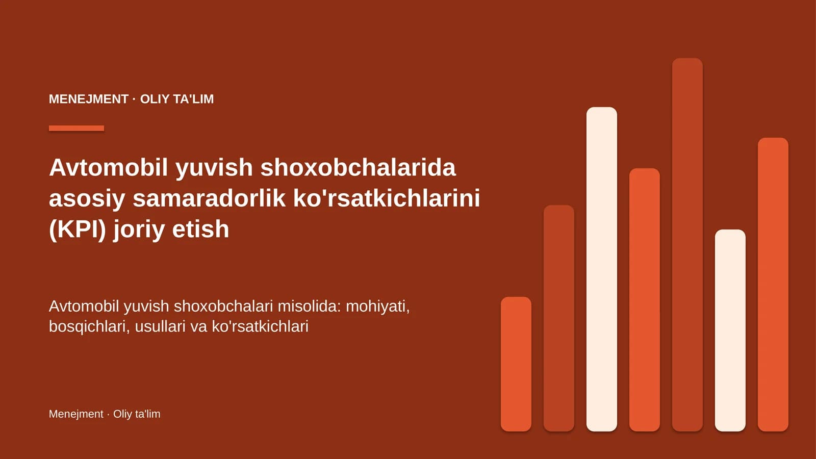 Avtomobil yuvish shoxobchalarida asosiy samaradorlik ko'rsatkichlarini (KPI) joriy etish